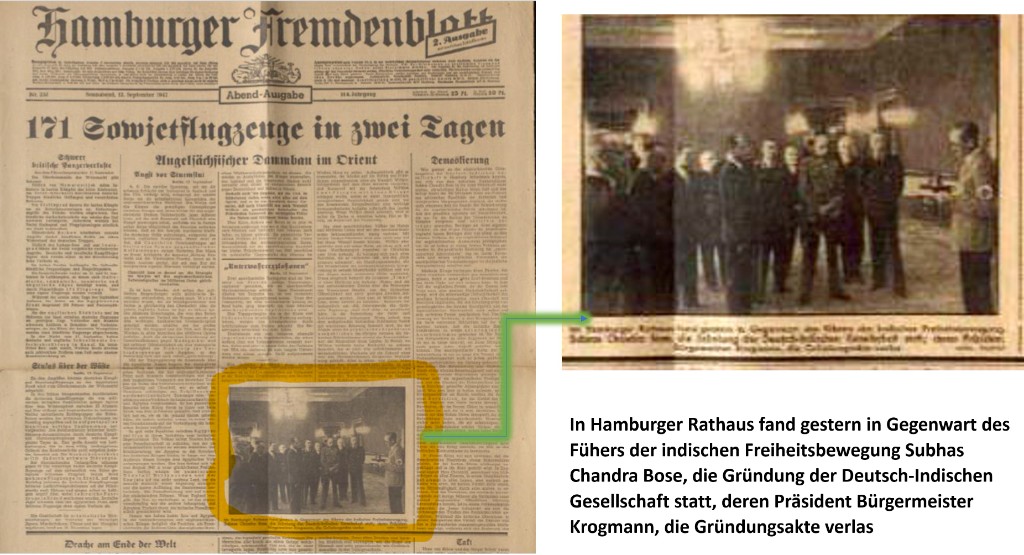 Seite des Hamburger Fremdenblatts vom 12. September 1942 mit einer Fotografie der Gründung im Hamburger Rathaus.